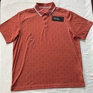 Walter Hagen Men’s Golf Performance 11 Broken Club Geo Leaf Orange Polo Size XL